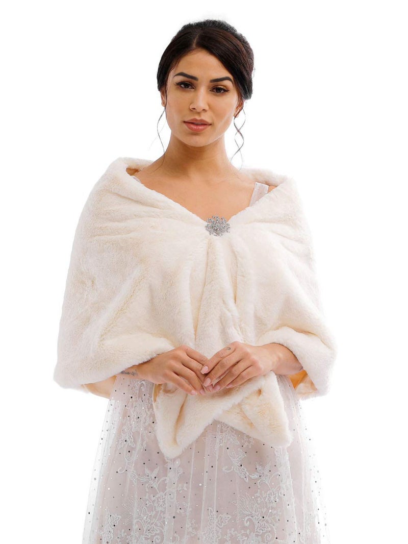 Jovono Women's Bride Wedding Faux Fur Shawl Wrap and Scarf for Women (Ivory) - Image 1
